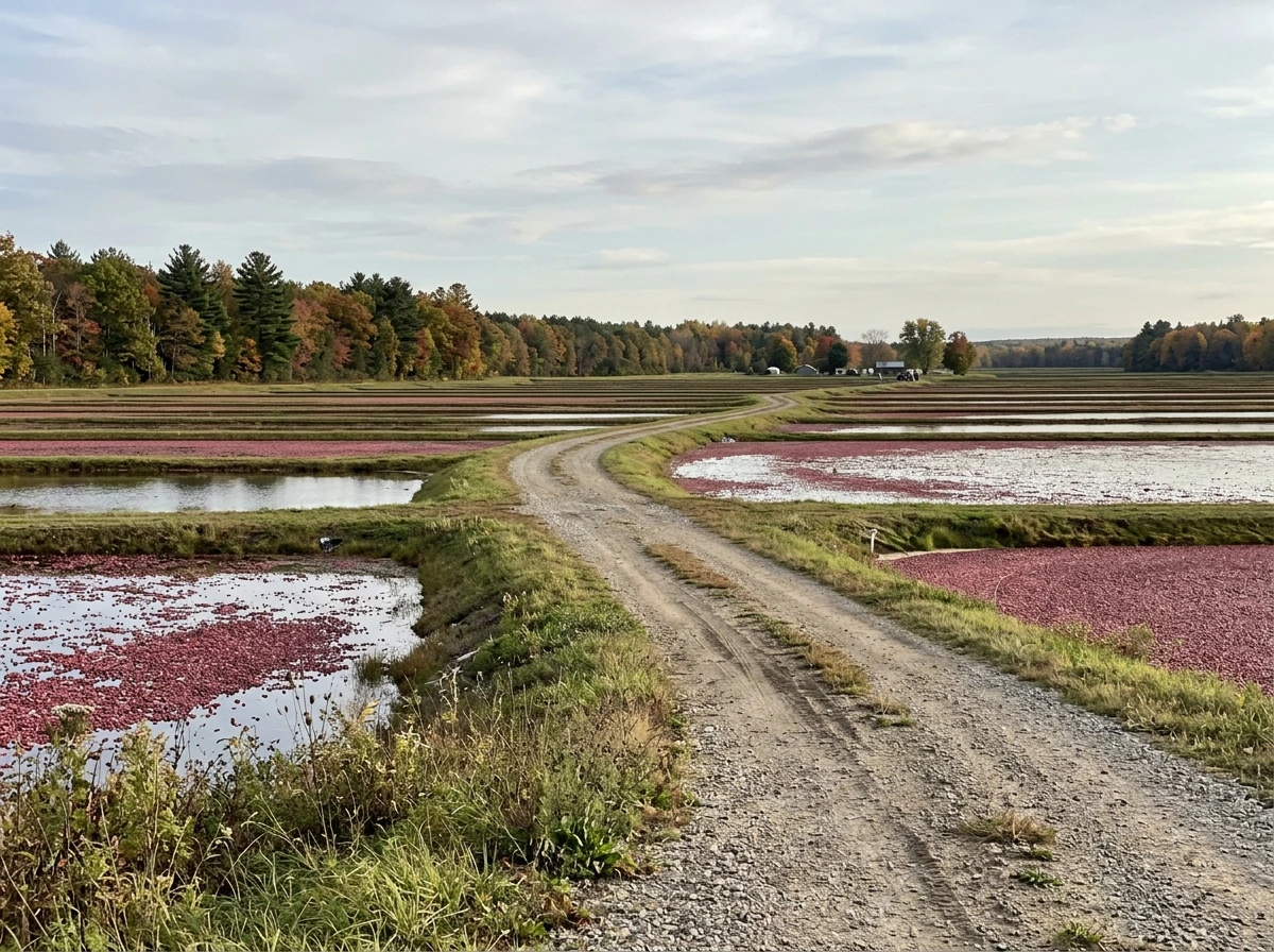 Maple-like autumn view of Wisconsin cranberry bogs near Warrens