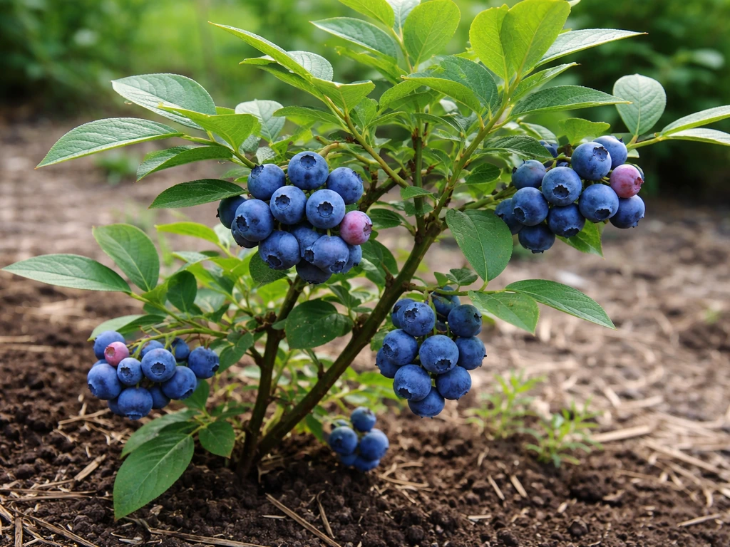 Close-up of a berry plant with ripe berries and visible leaves, showing how berries grow