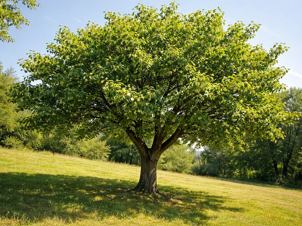 White mulberry tree thriving in a sunny temperate landscape with lush green leaves