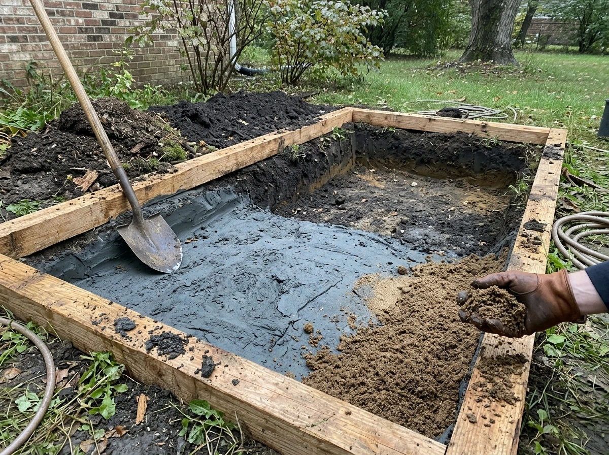 Excavating and lining an in-ground bog bed for cranberry planting
