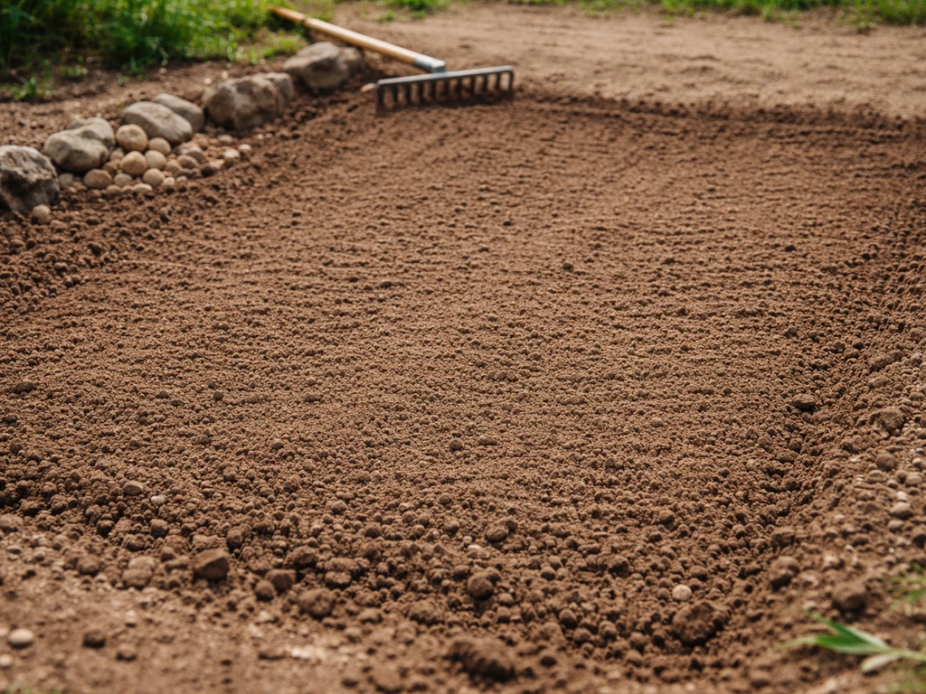 Terre ameublie et finement ratissée dans un potager, prête pour les semis, pierres retirées.