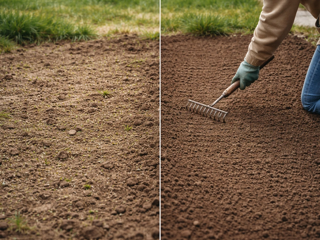 Comparaison au jardin : graines visibles sur terre non préparée vs graines recouvertes correctement.
