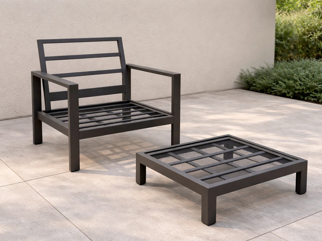 Patio furniture parts air-drying outdoors on a clean surface, no water droplets visible.