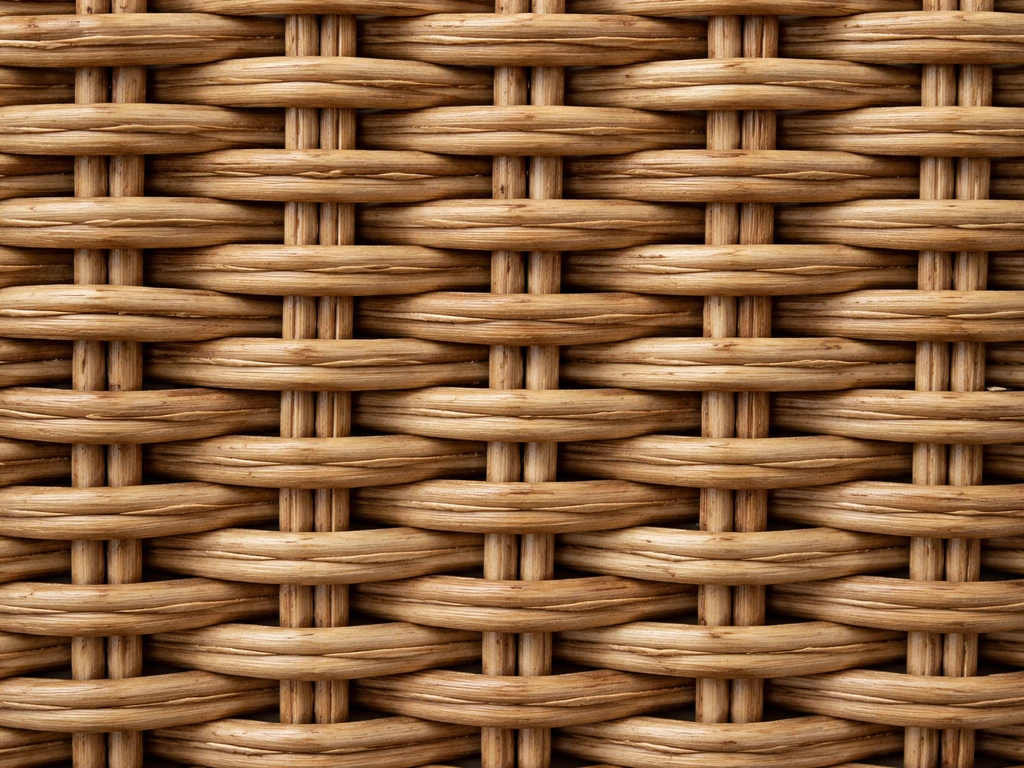 Close-up of natural rattan or willow wicker weave showing detailed plant-fiber texture.