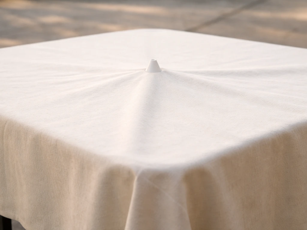 Table cover with a small plastic cone under the center creating a slight peak for water runoff.