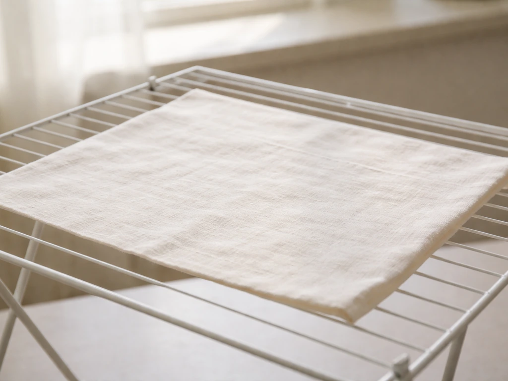 Fabric laid flat on a drying rack, fully dry and ready for dyeing
