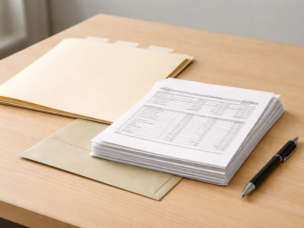 Minimal photo of salary documents and a retirement benefits folder on a clean desk