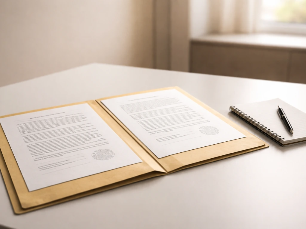 Open folder with stamped documents and a separate notepad, symbolizing confirmed vs inferred data