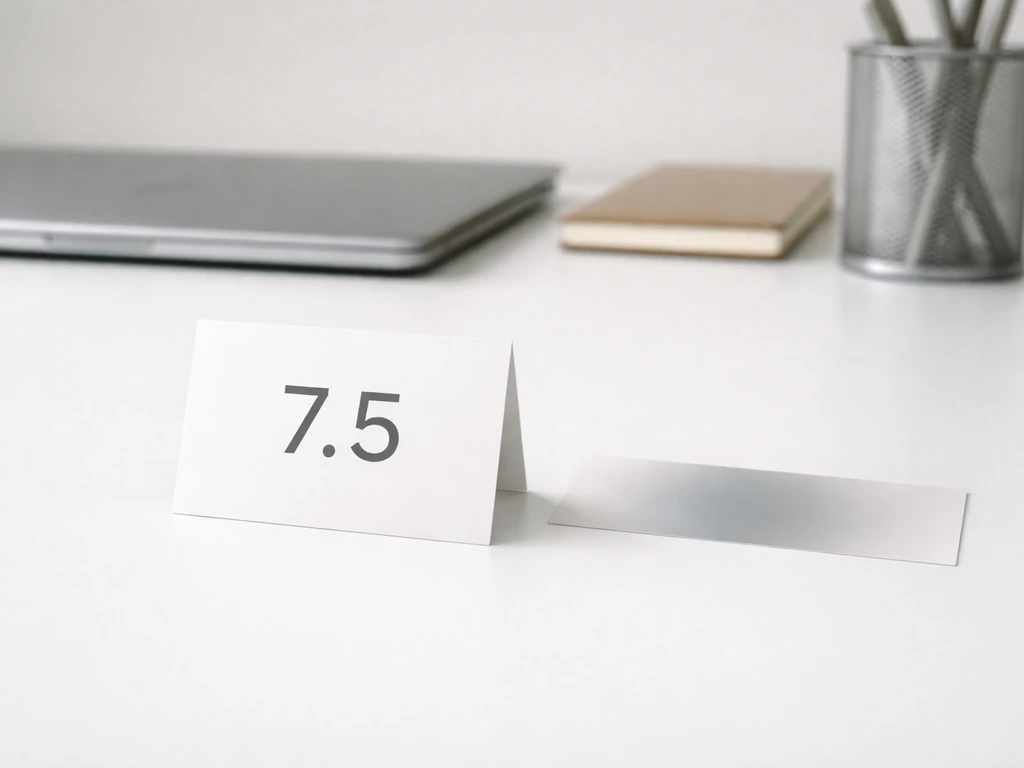 Minimal desk scene with a single-point number card and a blurred uncertainty range cue beside it