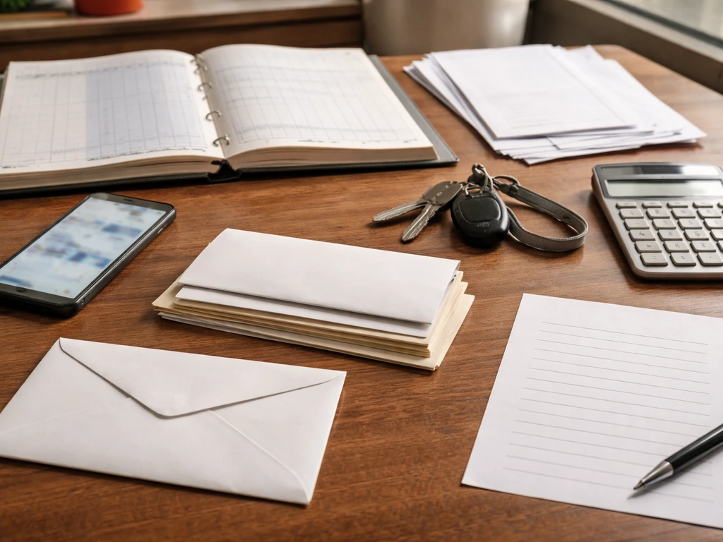 Minimal desk scene with blank invoices and a ledger, symbolizing business liabilities reducing net worth.