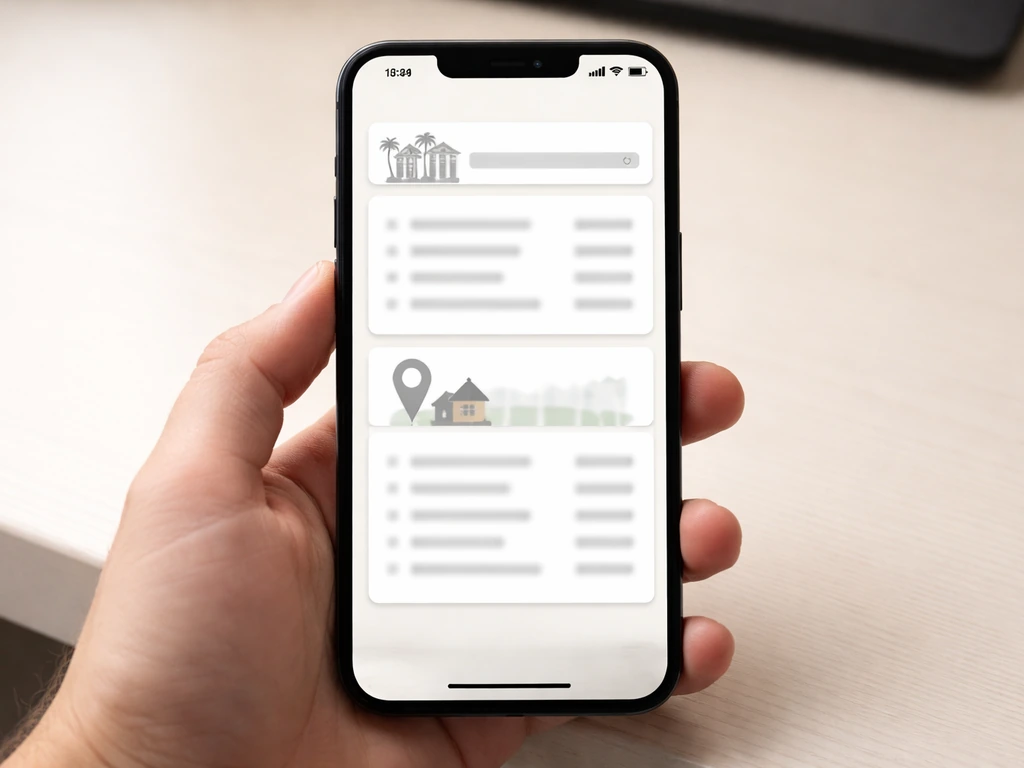 Minimal smartphone view of a probate court search page and county property record cards for verification