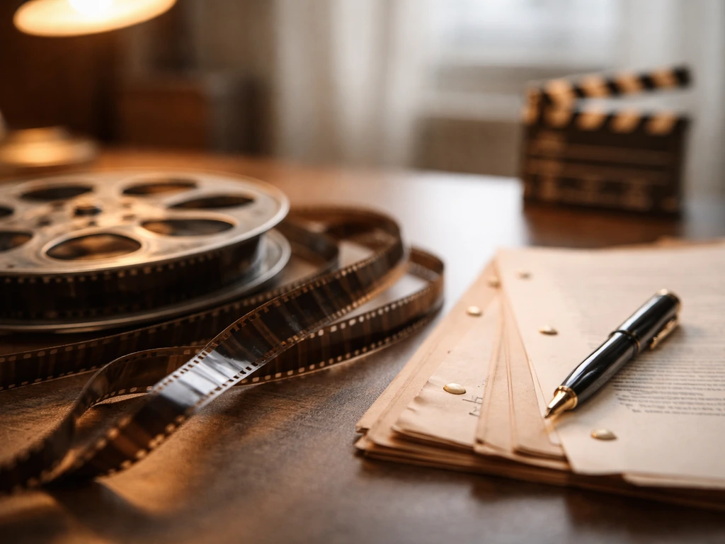 Vintage film reel and aged studio contract papers on a desk, symbolizing Hollywood production wealth.