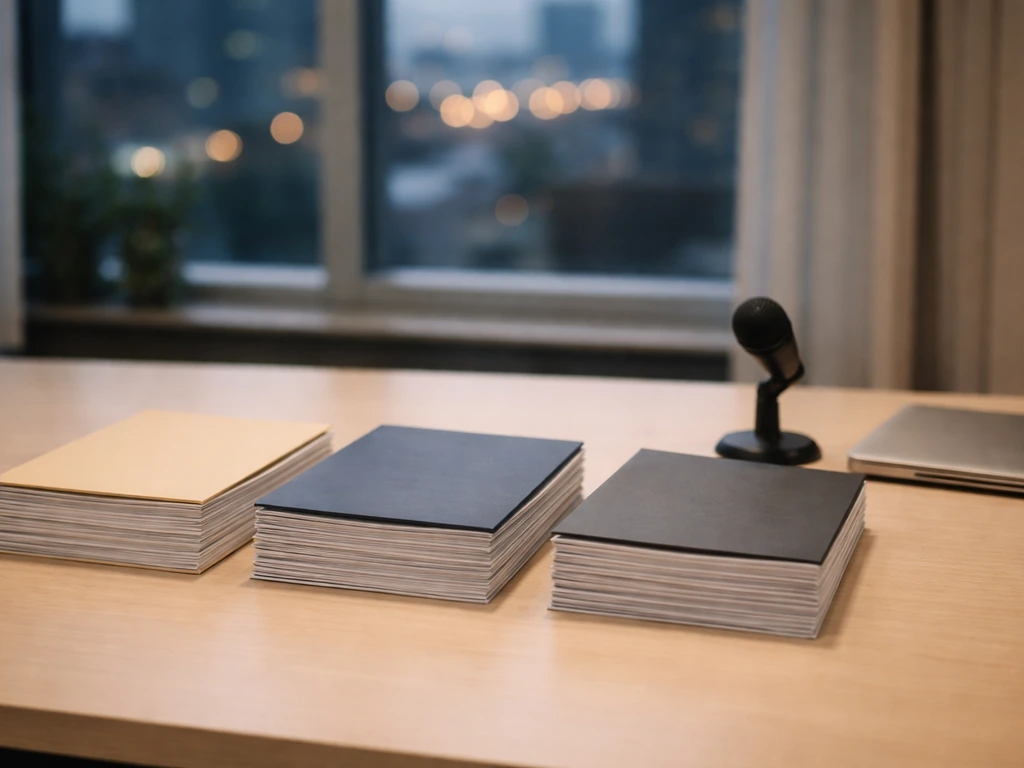 Minimal office desk with papers and microphone symbolizing competing money estimate claims