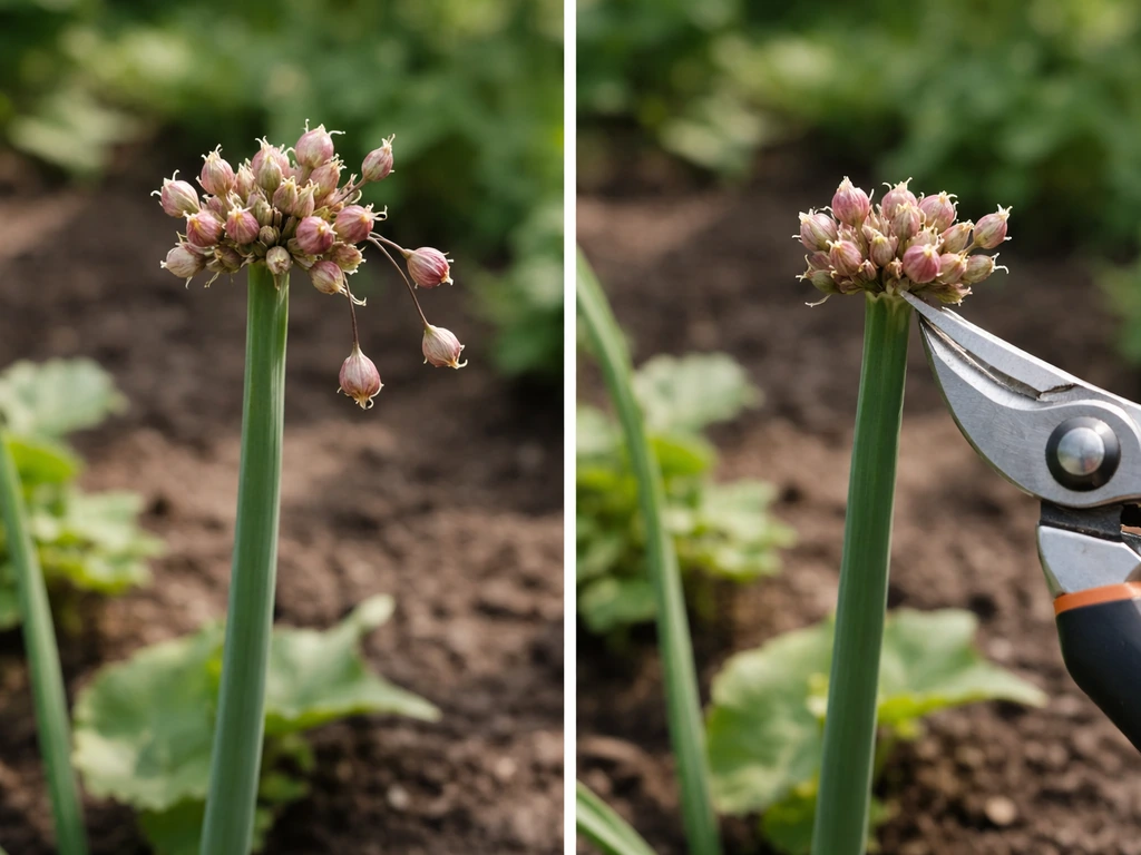 Ombelles de plante avec bulbilles aériennes prêtes à tomber, coupe au sécateur juste avant la dispersion.