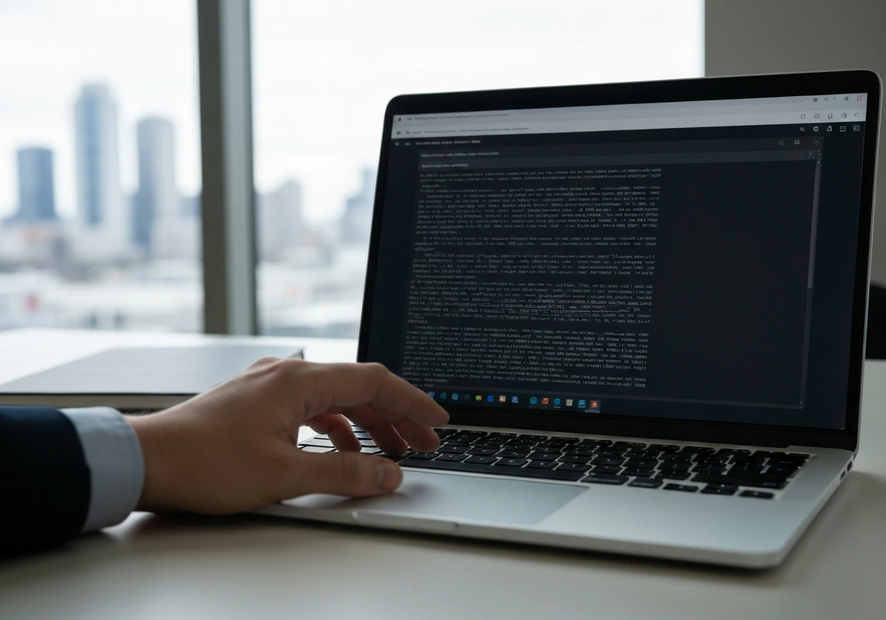 Close-up of a hand over a laptop showing an EDGAR-style filing page with large share position context