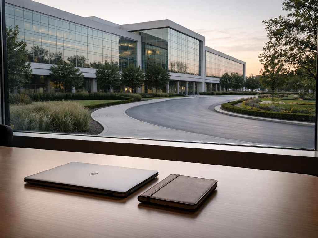 World Wide Technology office campus with a quiet desk scene suggesting ownership and executive wealth.