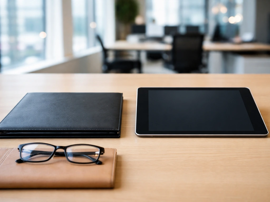 Minimal office desk scene with two unlabeled business items side-by-side, symbolizing identity verification.