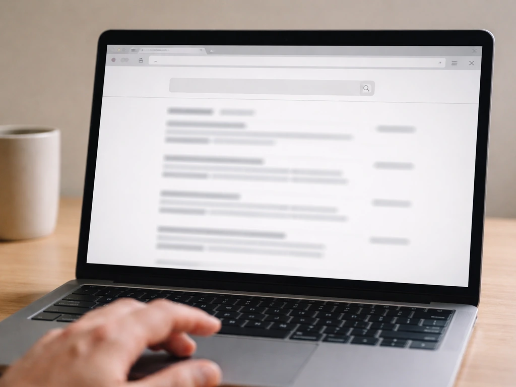 Close-up of a laptop showing a blurred results list for a public-records search.