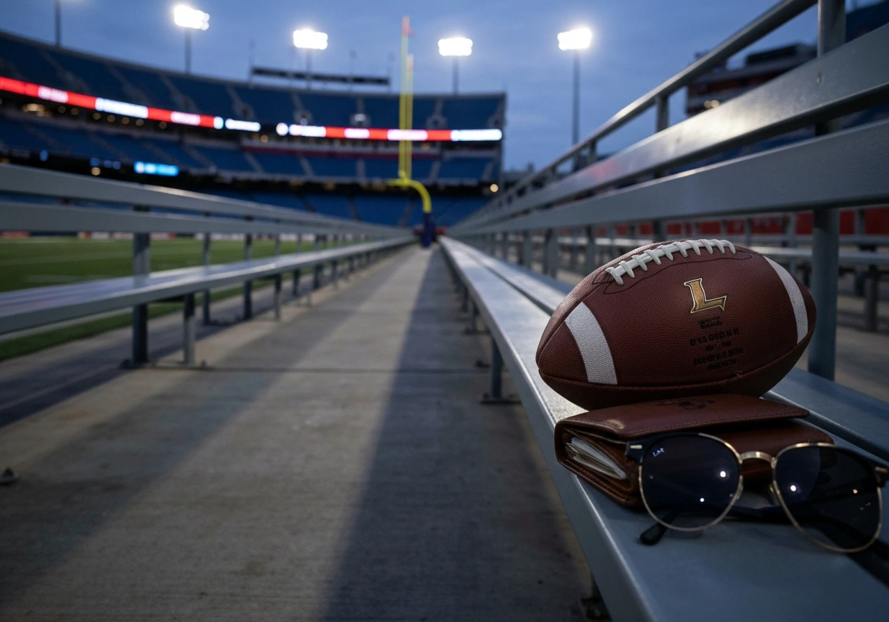 Louisville football game-day scene with symbolic wealth cues, generic and non-identifiable