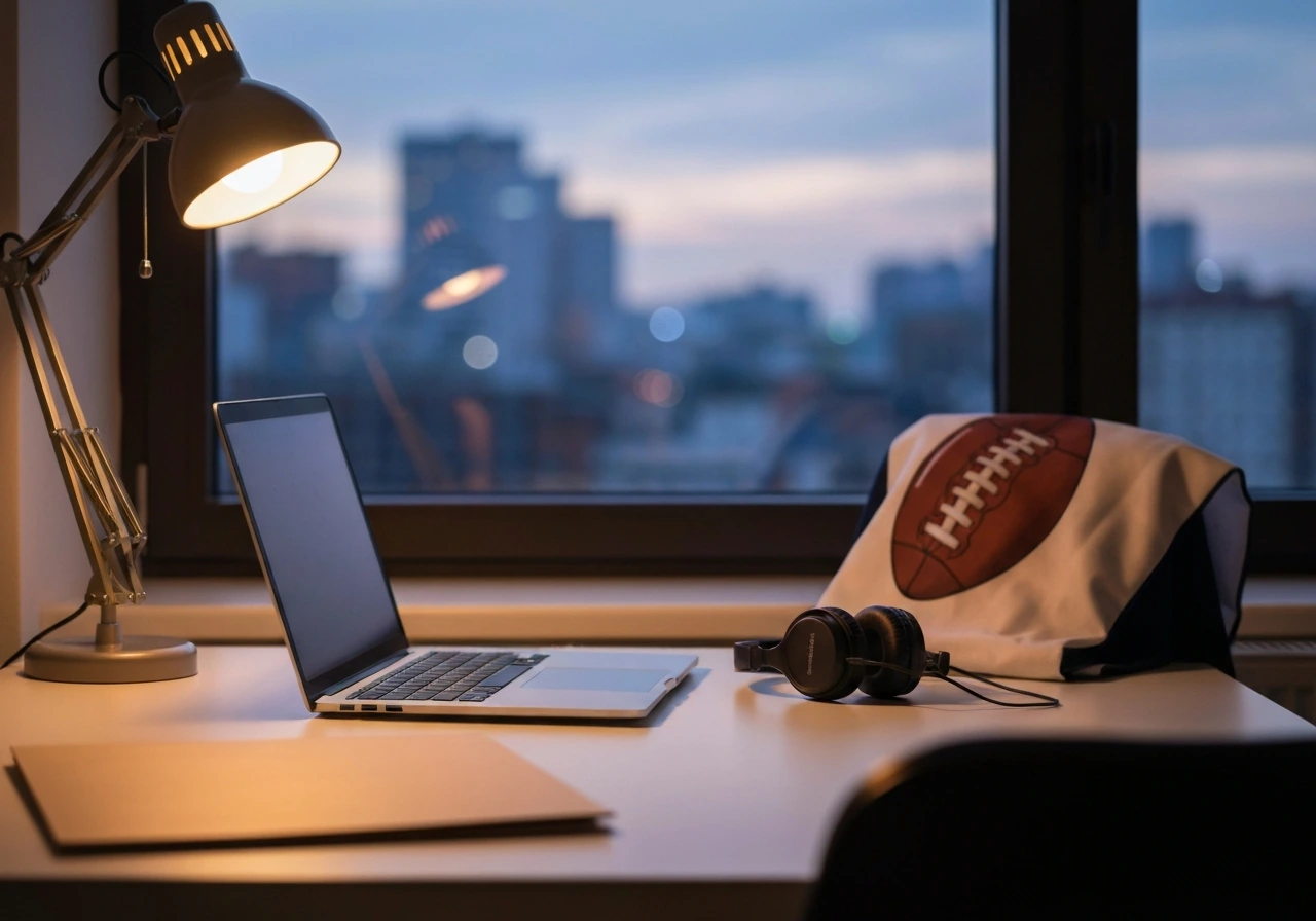 Minimal office desk scene symbolizing verifying an athlete identity before reviewing financial info.