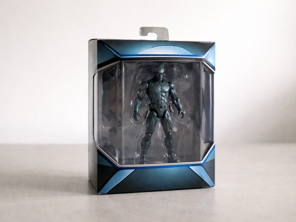 Jada Toys collectible action figure in retail packaging on a minimal tabletop with natural light.