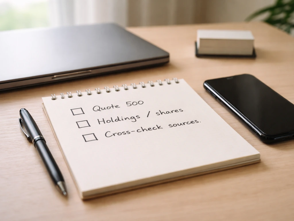 Phone and laptop on a desk beside a blank notepad with a simple handwritten checklist for verification steps.