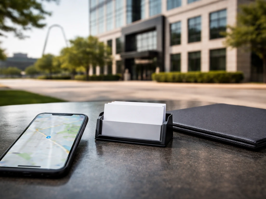 Minimal photo of St. Louis real estate credibility check scene with map-like street and office building