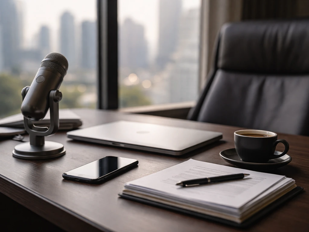 Minimal sports office desk scene with microphone, phone, and papers symbolizing executive wealth comparison.