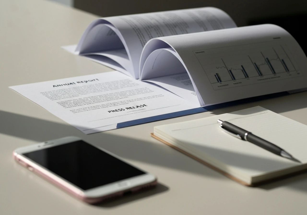 Open annual report pages and a blank notepad beside a smartphone, symbolizing valuation sources