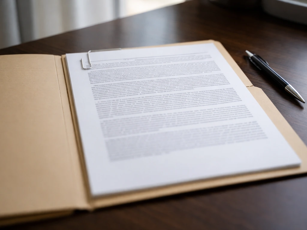 Open folder on a desk showing blurred SEC-style proxy document pages for identity verification.