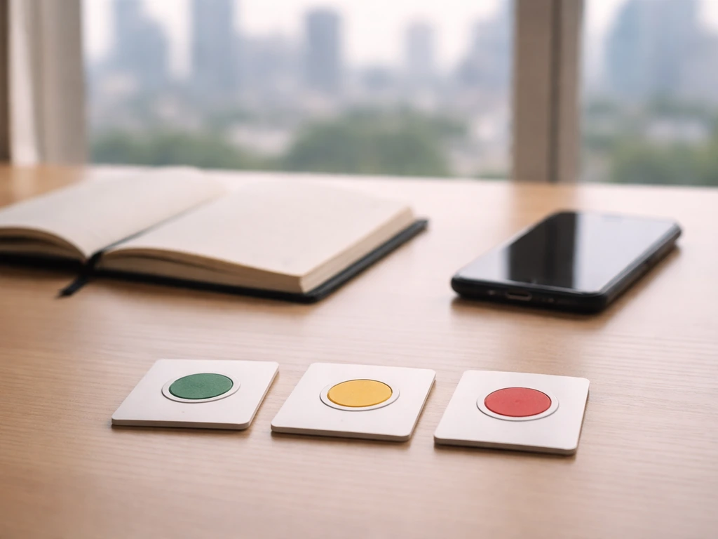 Minimal desk scene with blank source cards and business items suggesting net worth figure comparisons.