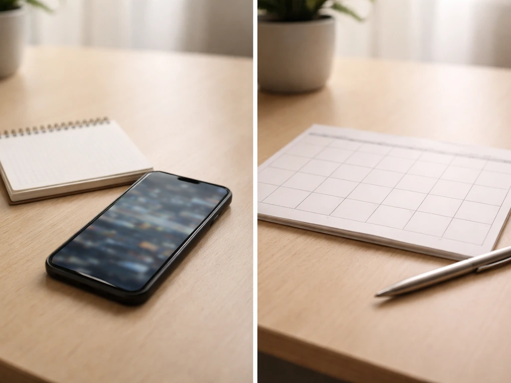 Desk with smartphone showing blurred finance content and a blank calendar beside it, implying valuation updates over tim