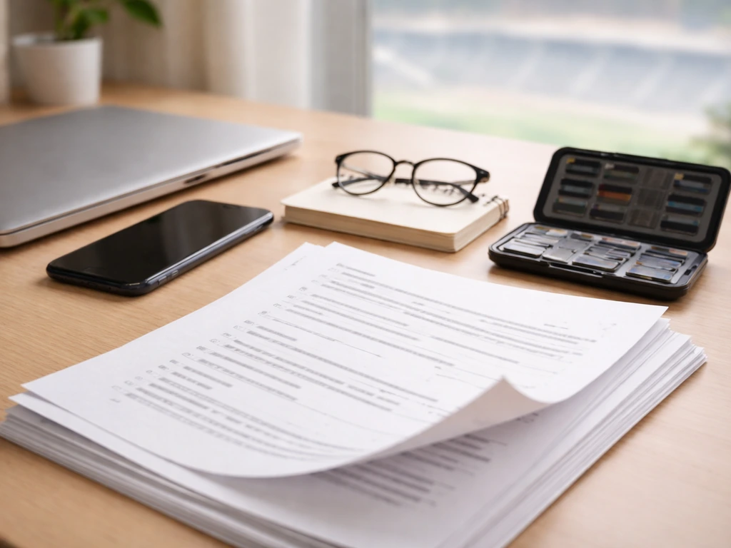 Minimal desk scene with phone and laptop suggesting cross-checking an updated profile and event credits.