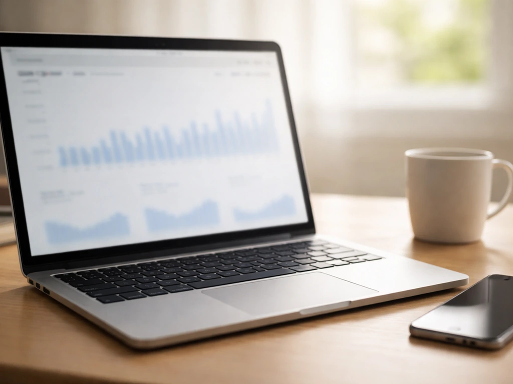 Close-up of a laptop showing blurred YouTube-like analytics, symbolizing income drivers and ad revenue.