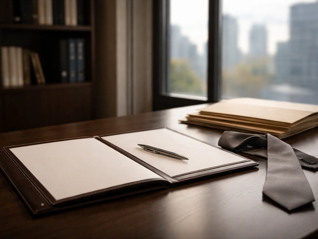 Minimal view of a modern private equity office with neutral decor and a soft-focus window cityscape.