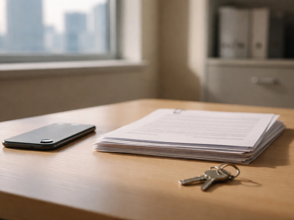 Minimal office scene with a smartphone and business documents, symbolizing verifying a specific executive identity.
