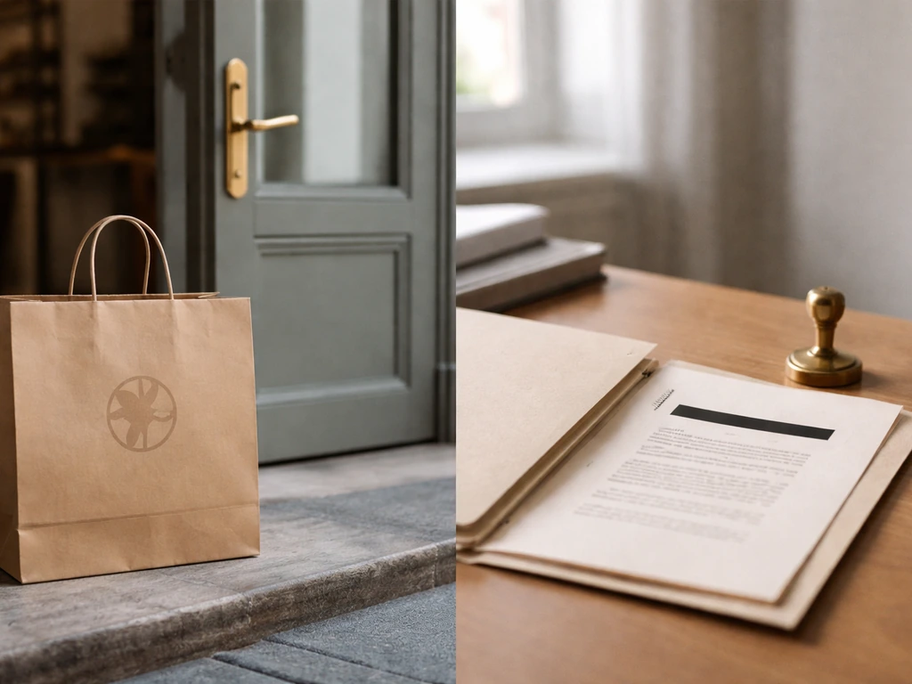 Two contrasting cues on a desk and near a storefront, suggesting different possible identities for Leo Kahn.