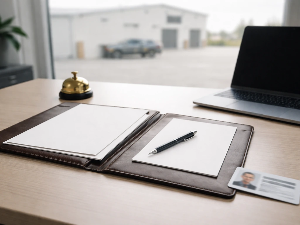 Norco-related business document folder, checklisted notes, and an anonymous investor handshake symbol in a minimal offic