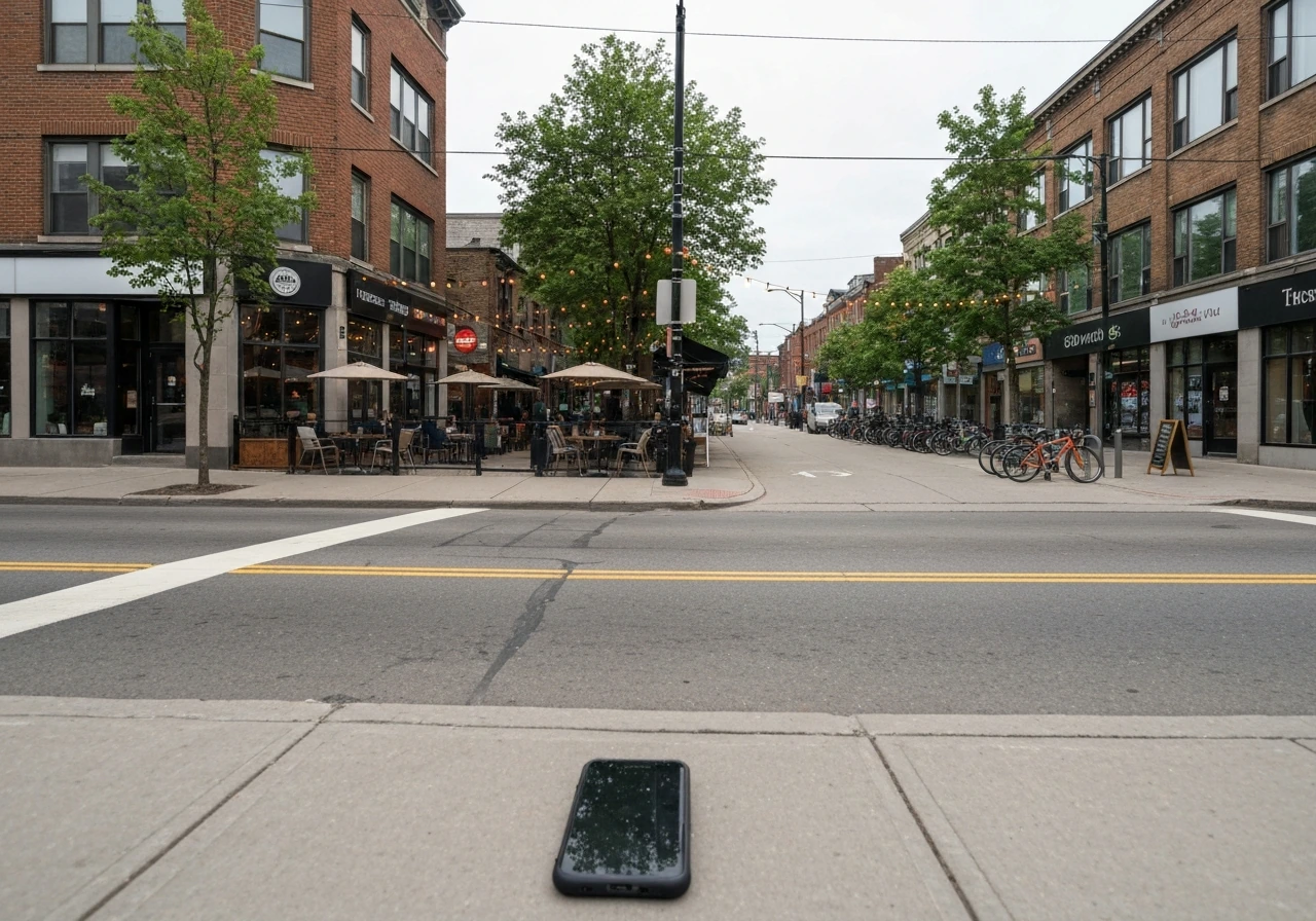 Minimal Toronto streetscape with patio-lined streets suggesting neighborhoods clustering by vibe and pricing