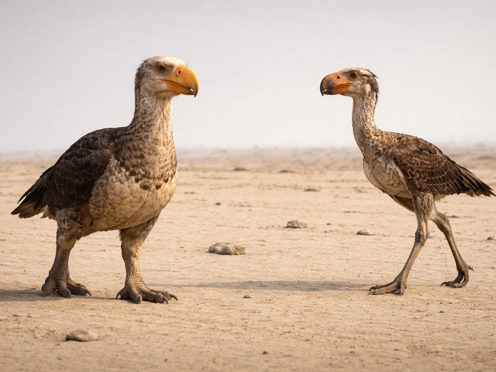 Side-by-side reconstructions of two extinct heavy birds showing different body build and walking stances.