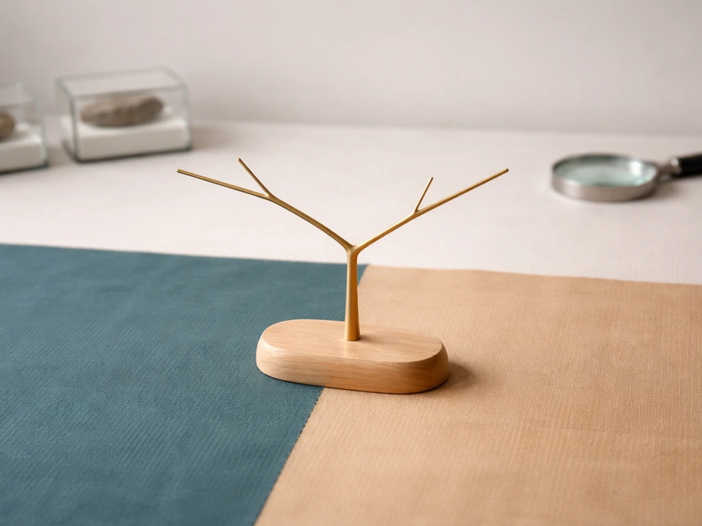 Minimal desk setup with a physical family-tree style branching sculpture separating two bird lineages