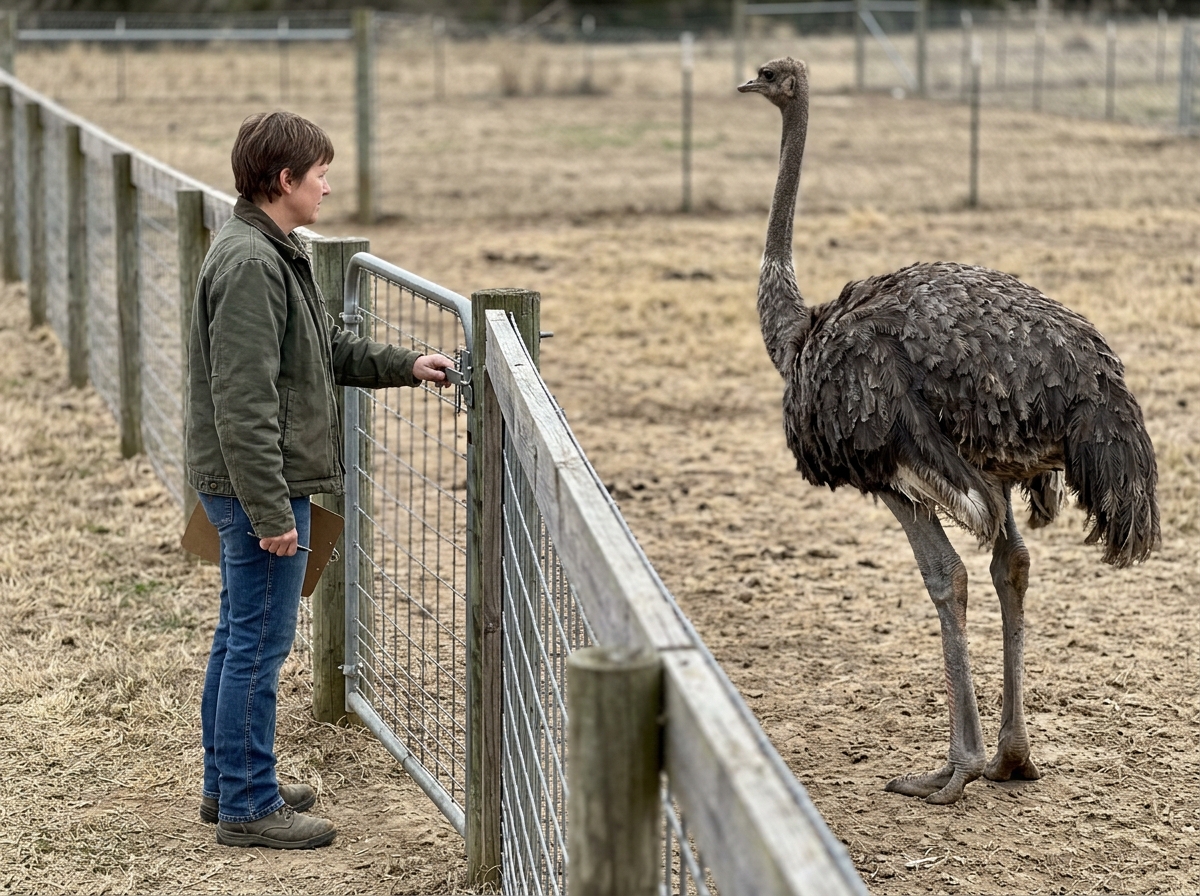 Ostrich pen fence showing enclosure height and low escape gap