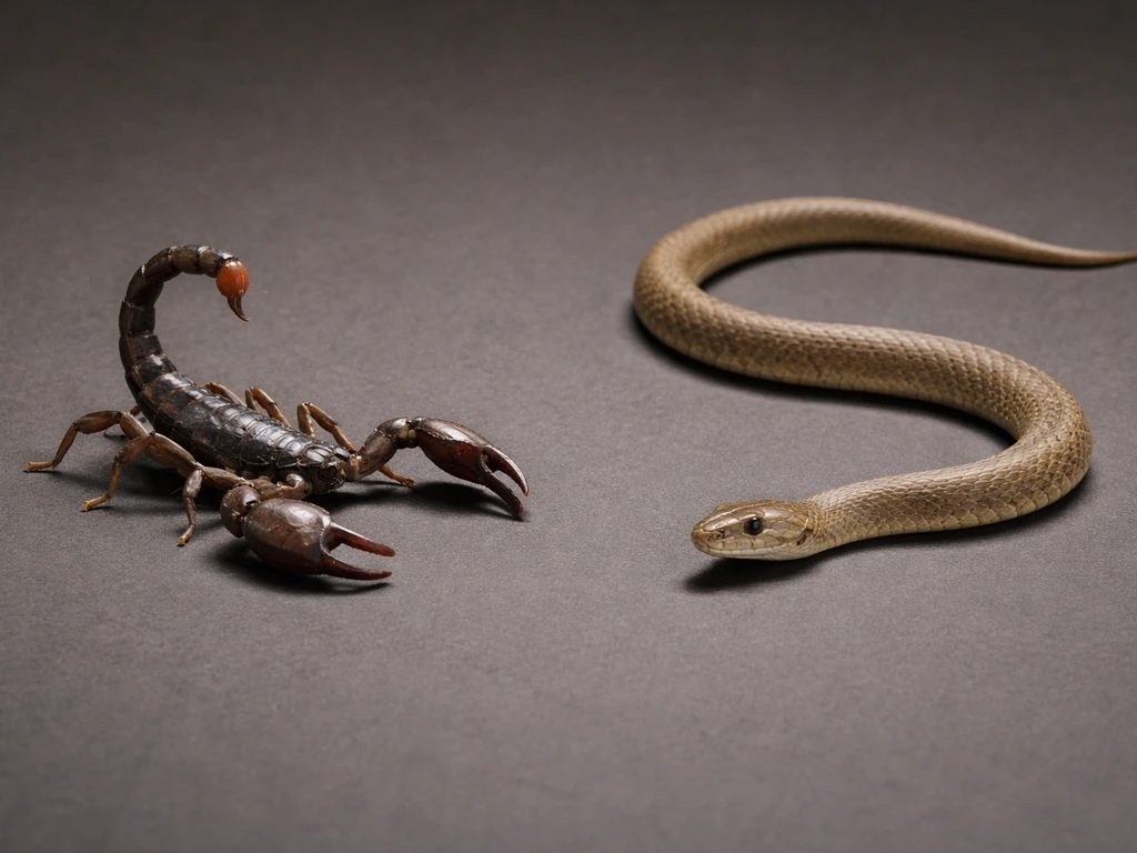 A scorpion and a snake side-by-side showing pincers and a tail versus snake head and body shapes.
