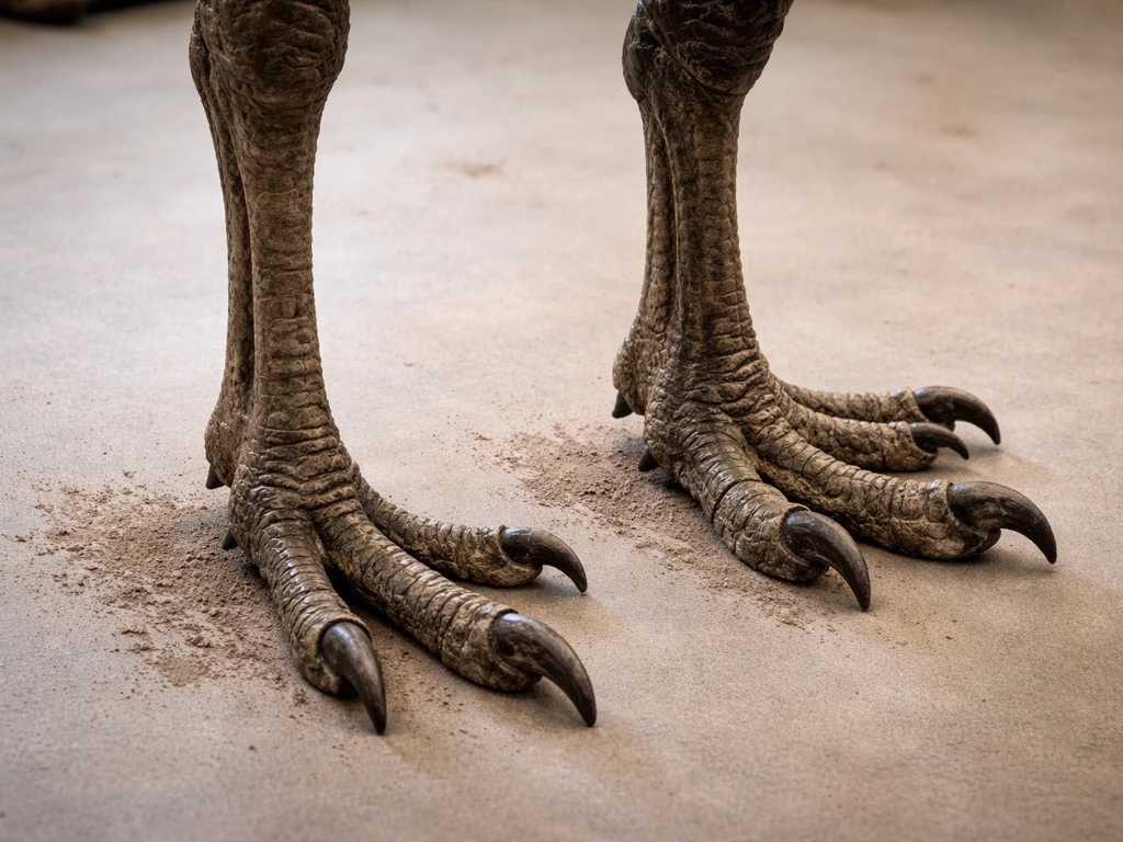 Two side-by-side fossil leg replicas of terror birds highlighting different tarsometatarsus lengths.