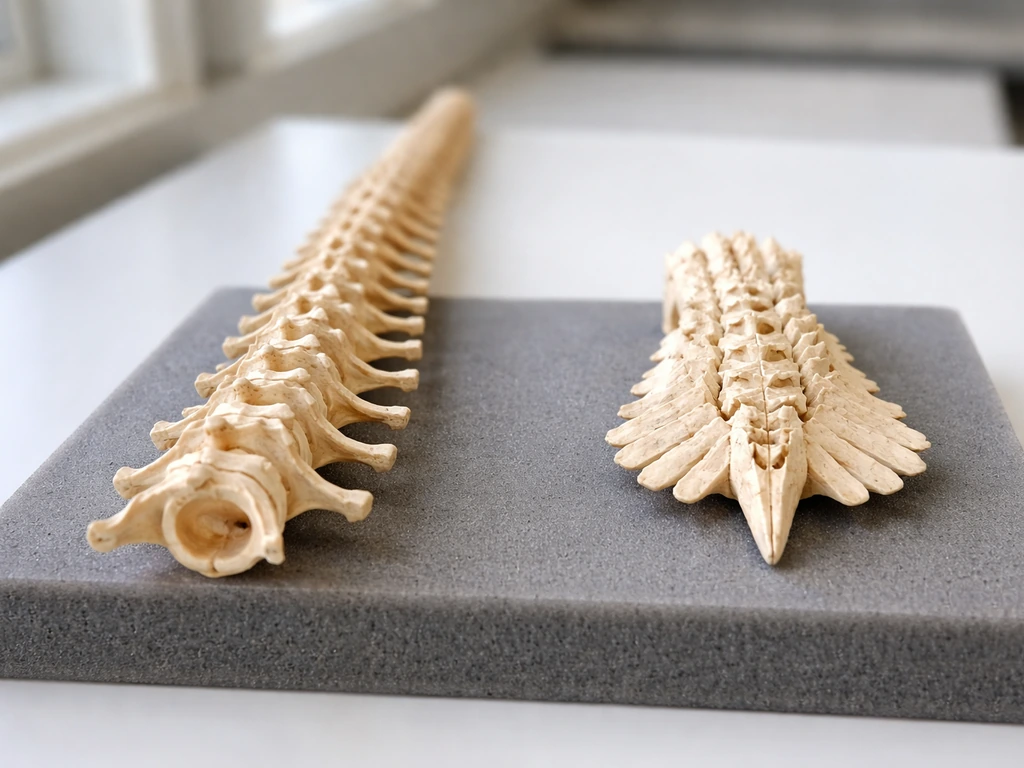 Split view of fossil-like theropod tail vertebrae versus shortened bird pygostyle tail area