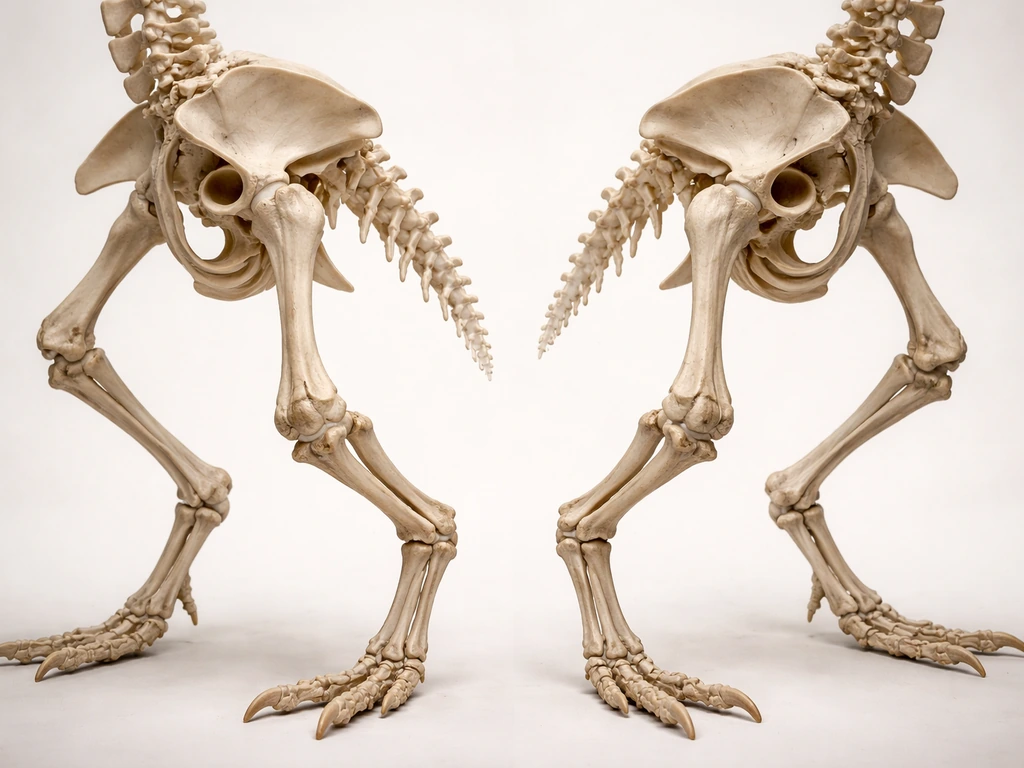 Minimal anatomy scene showing an open acetabulum and three forward-pointing digitigrade toes.