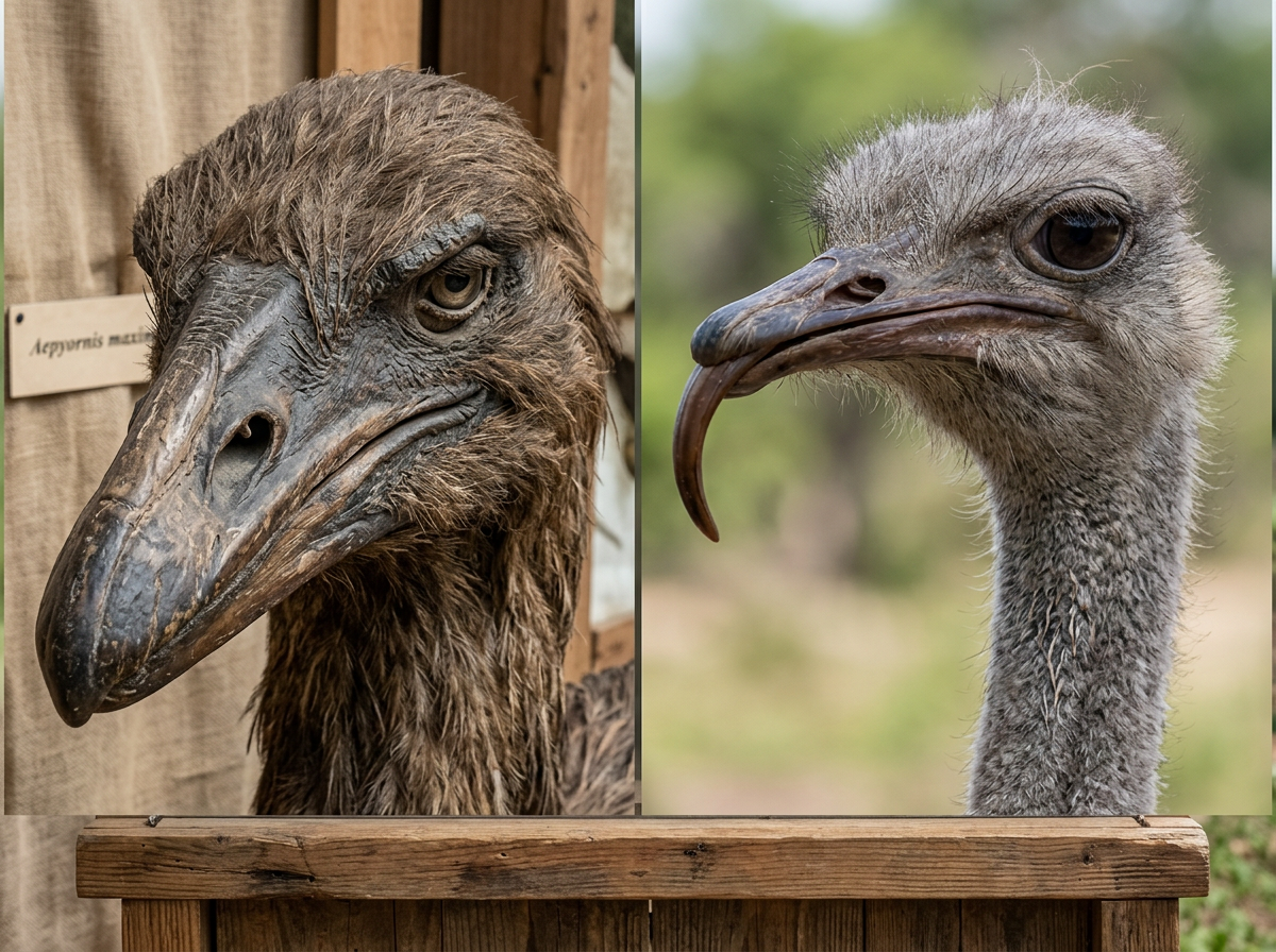 Elephant bird fossil bones in a museum drawer with handwritten labels removed
