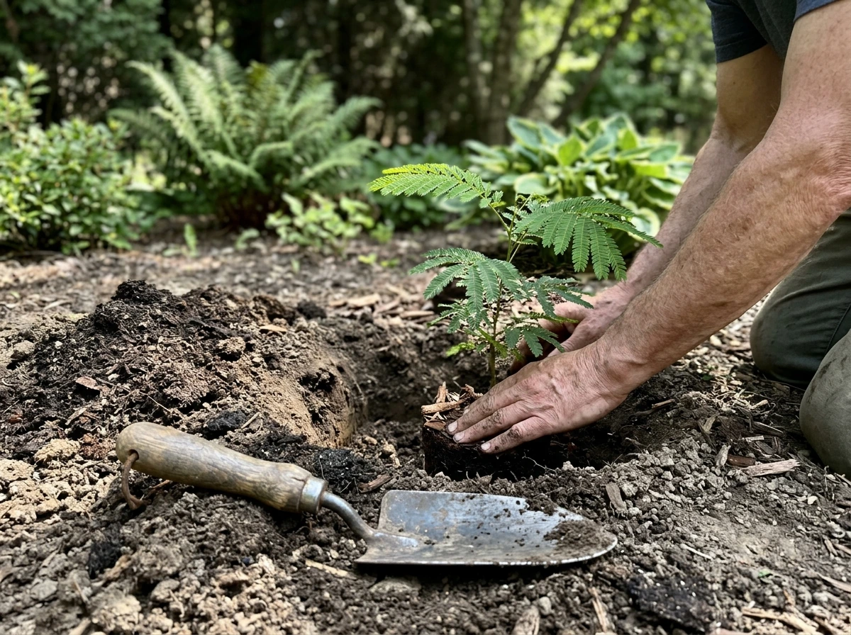Mimosa evo seedling planted in-ground with correct hole depth
