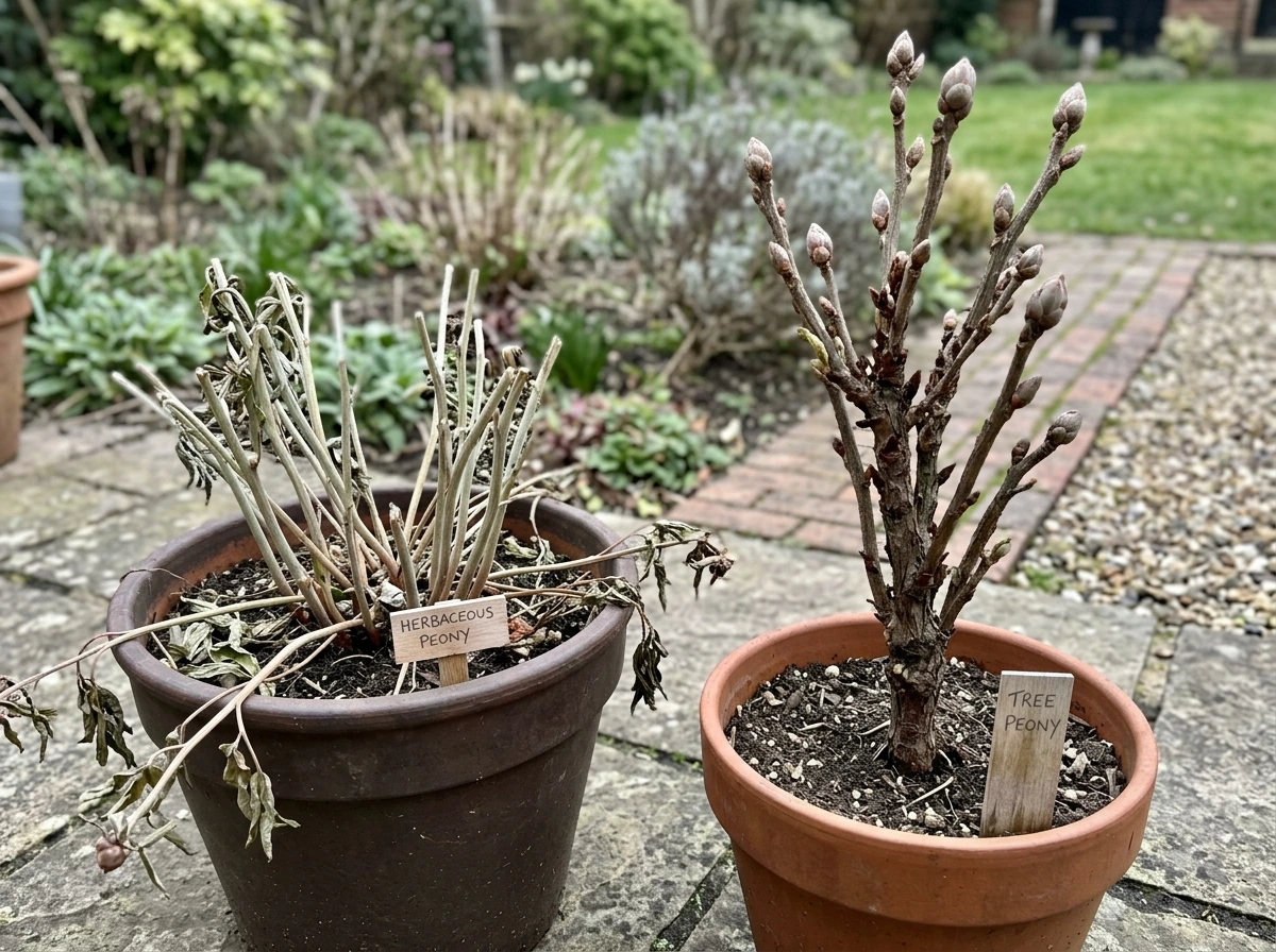Herbaceous peony versus tree peony side-by-side for home gardeners.