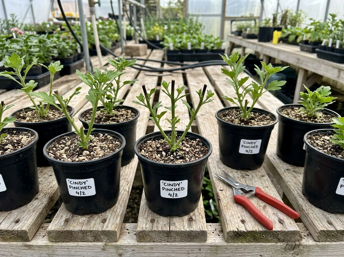 Pinched mum growing tips turning into bushy plants